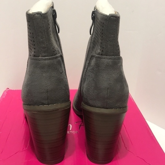 𝅺Grey Faux Suede Peep Toe Booties - Picture 5 of 9